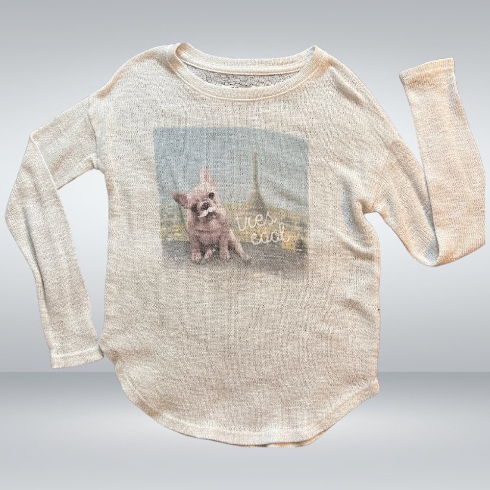 Abercrombie & Fitch Kids Cream French Bulldog Glitter Thread Pullover Sweater